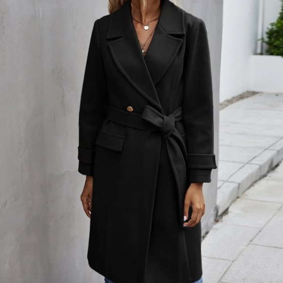 Light blush baby pink winter peacoat trench long jacket minimalist - Picture 6 of 16